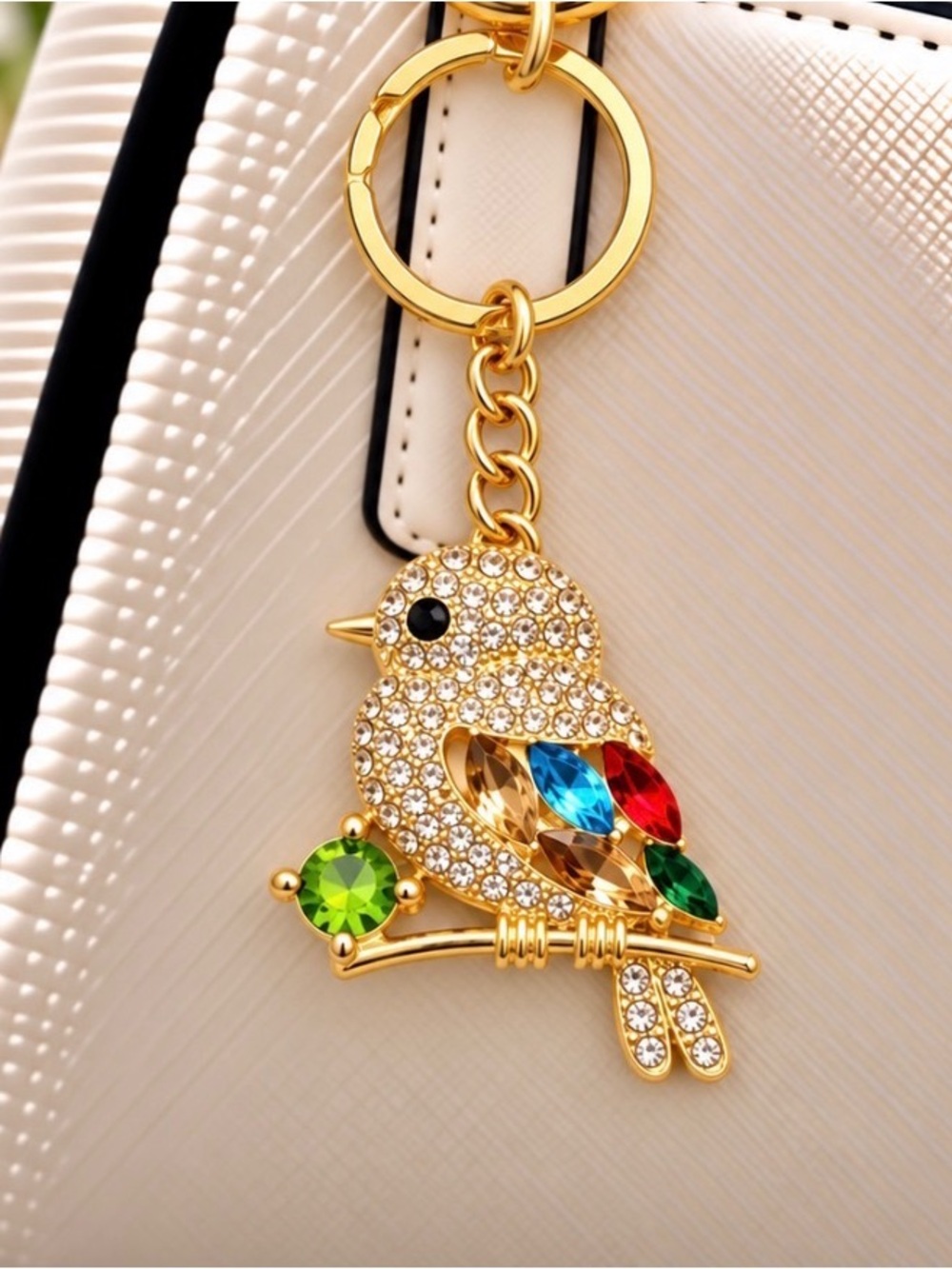 Gold Tine Multicolor Rhinestone Bird Keyring- - Picture 4 of 4